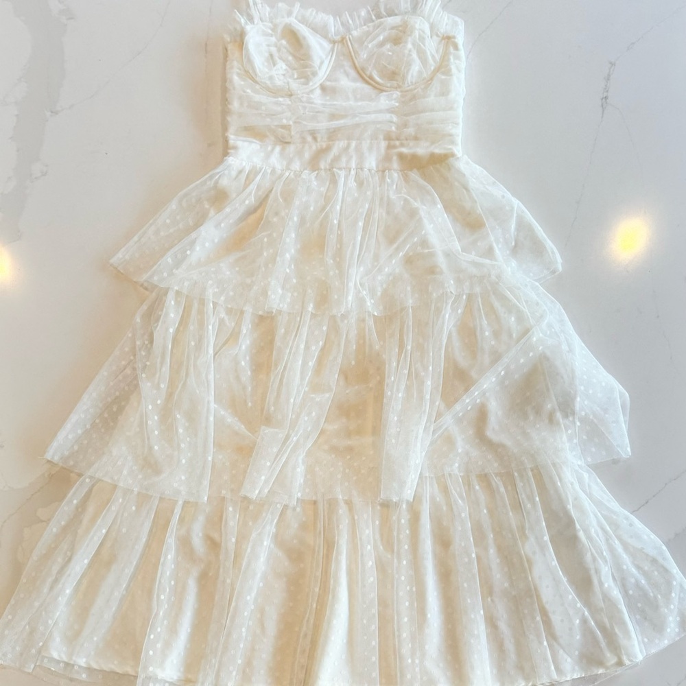 Lulus White Tulle Polka Dot Maxi/Midi Dress